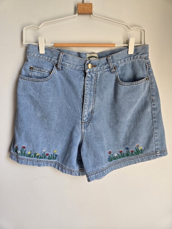 Vintage Pants - Vintage Denim Embroidered Flower Women’s Shorts - Light Blue